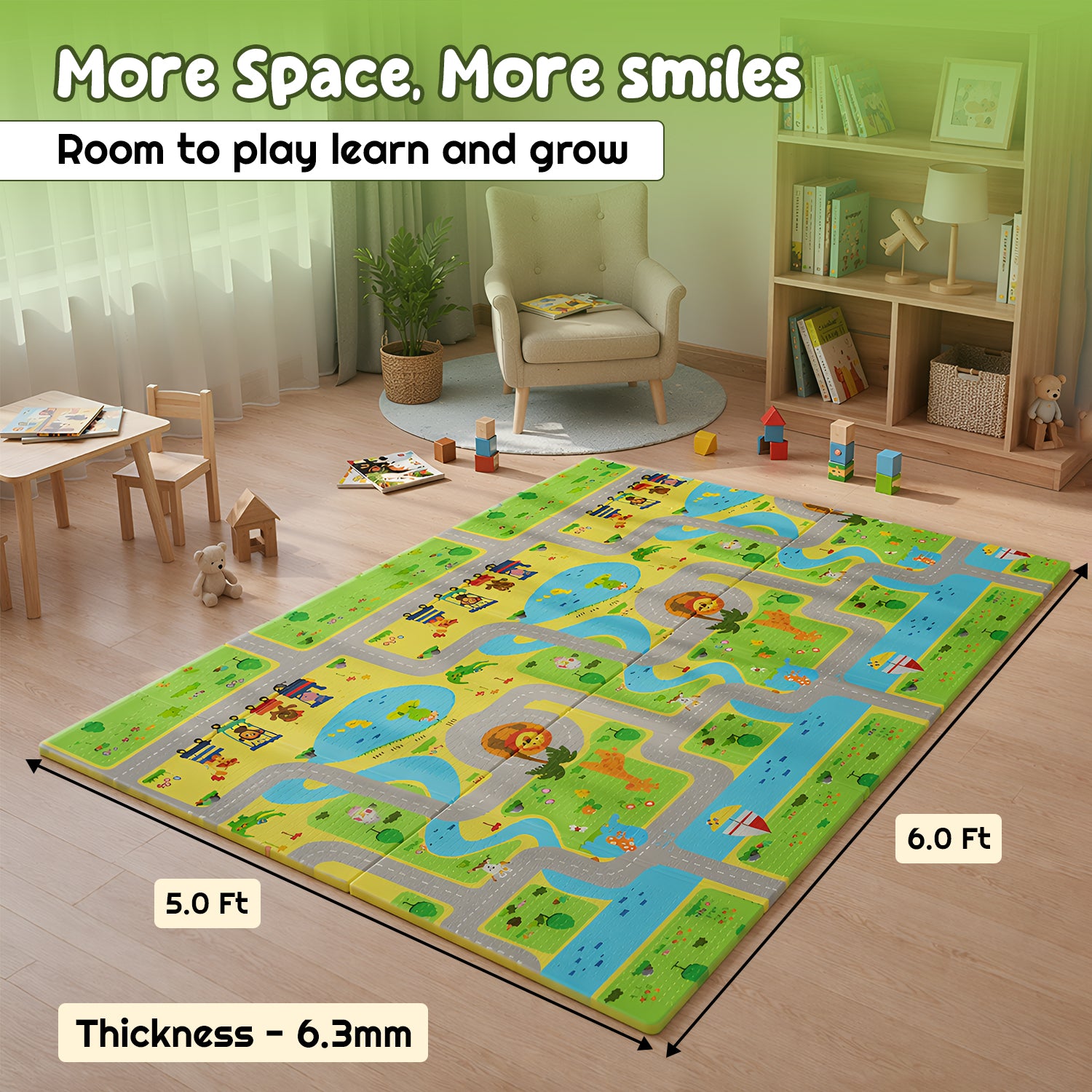 CAREIT Extra Large Baby Play Mat 6 x 5 Feet | Roads & Town Theme Waterproof Foldable Foam Crawling Mat | BPA-Free Safety Floor Mat for Babies & Toddlers