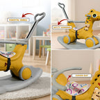 CAREIT 3-in-1 Ride-On Dino Rocker for Kids – Dinosaur Rocking Toy, Ride-On Car & Balance Board with Parent Handle (Yellow)