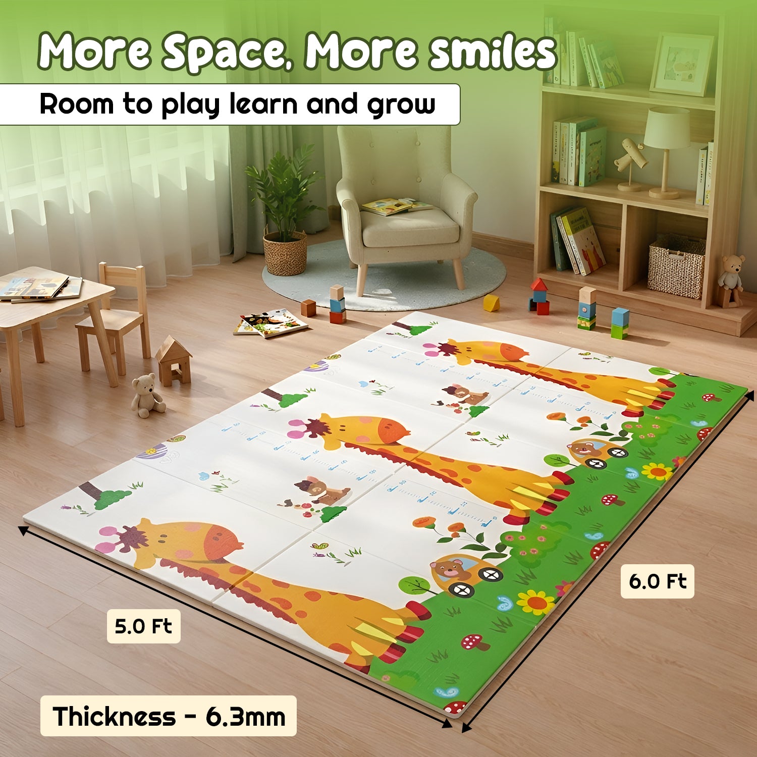CAREIT Extra Large Baby Play Mat 6.5 x 5 Feet | Foldable Waterproof Foam Crawling Mat with Giraffe Theme | BPA-Free Safety Floor Mat for Babies