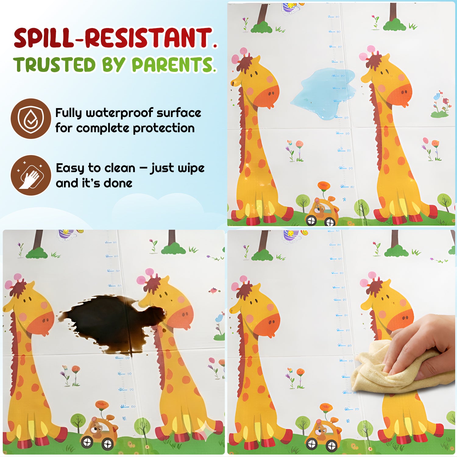 CAREIT Extra Large Baby Play Mat 6.5 x 5 Feet | Foldable Waterproof Foam Crawling Mat with Giraffe Theme | BPA-Free Safety Floor Mat for Babies