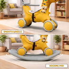 CAREIT 3-in-1 Ride-On Dino Rocker for Kids – Dinosaur Rocking Toy, Ride-On Car & Balance Board with Parent Handle (Yellow)