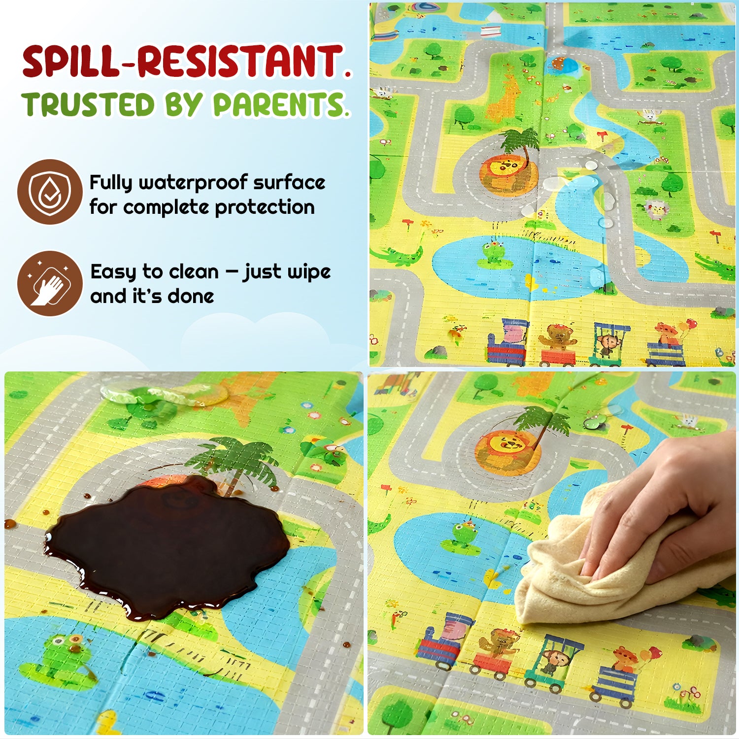 CAREIT Extra Large Baby Play Mat 6 x 5 Feet | Roads & Town Theme Waterproof Foldable Foam Crawling Mat | BPA-Free Safety Floor Mat for Babies & Toddlers