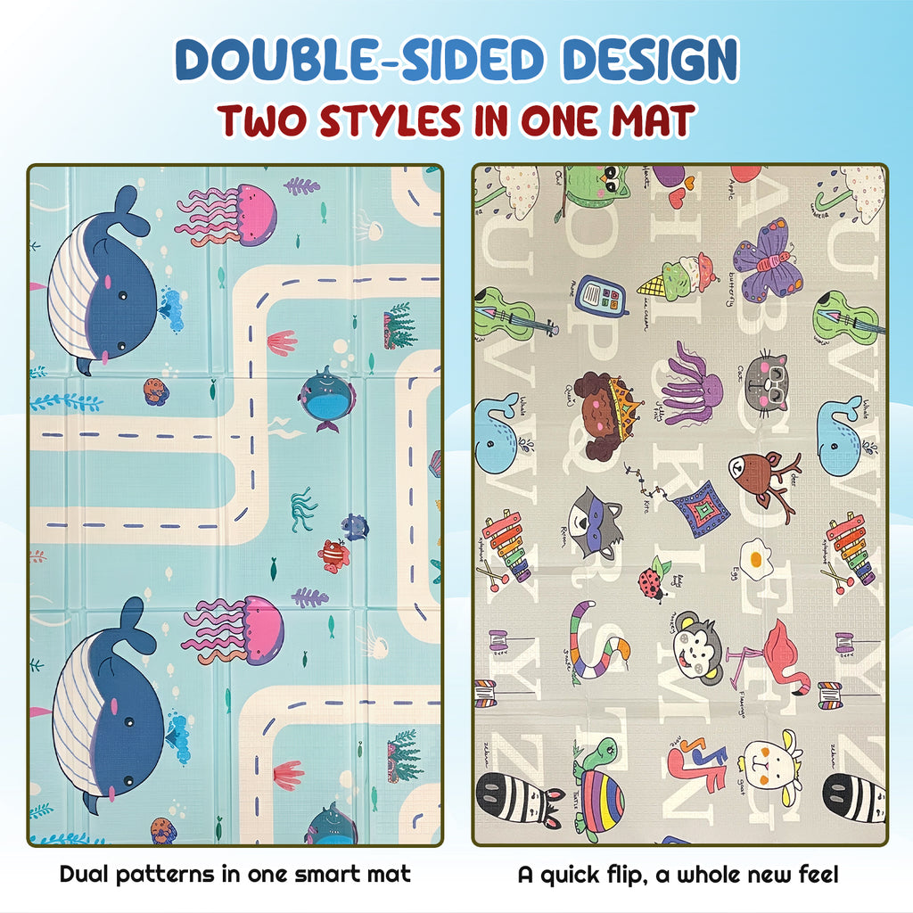 CAREIT Extra Large Baby Play Mat 6.5 x 5 Feet | Blue Whale & Sea Theme Waterproof Foldable Foam Crawling Mat | BPA-Free Safety Floor Mat for Babies & Toddlers