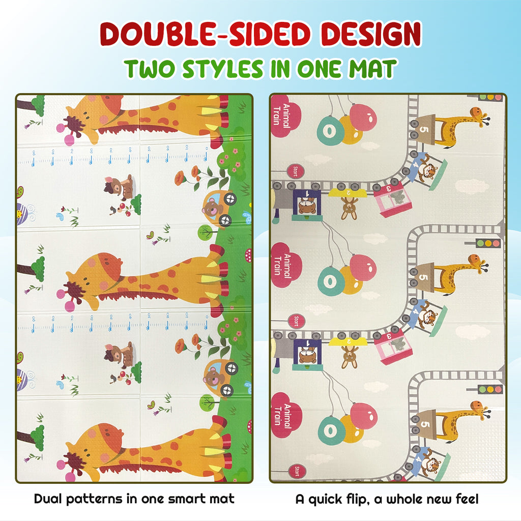 CAREIT Extra Large Baby Play Mat 6.5 x 5 Feet | Foldable Waterproof Foam Crawling Mat with Giraffe Theme | BPA-Free Safety Floor Mat for Babies