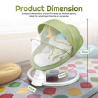 CAREIT Automatic Baby Swing Rocker with 5 Swing Angles, Bluetooth Music, Remote &amp; Touch Control, 3 Timer Modes, Mosquito Net, Washable Seat Cover &amp; 12 KG Capacity – Green