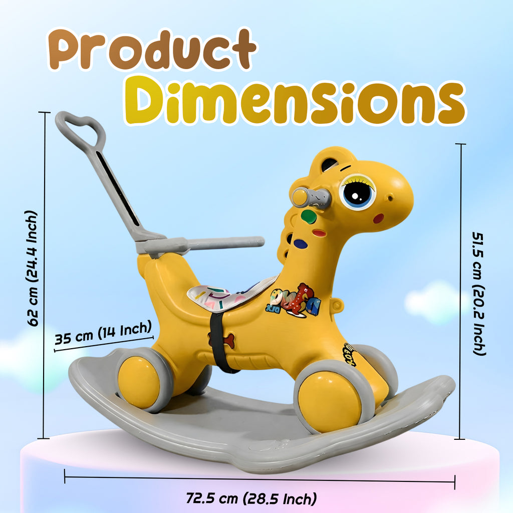 CAREIT 3-in-1 Ride-On Dino Rocker for Kids – Dinosaur Rocking Toy, Ride-On Car & Balance Board with Parent Handle (Yellow)