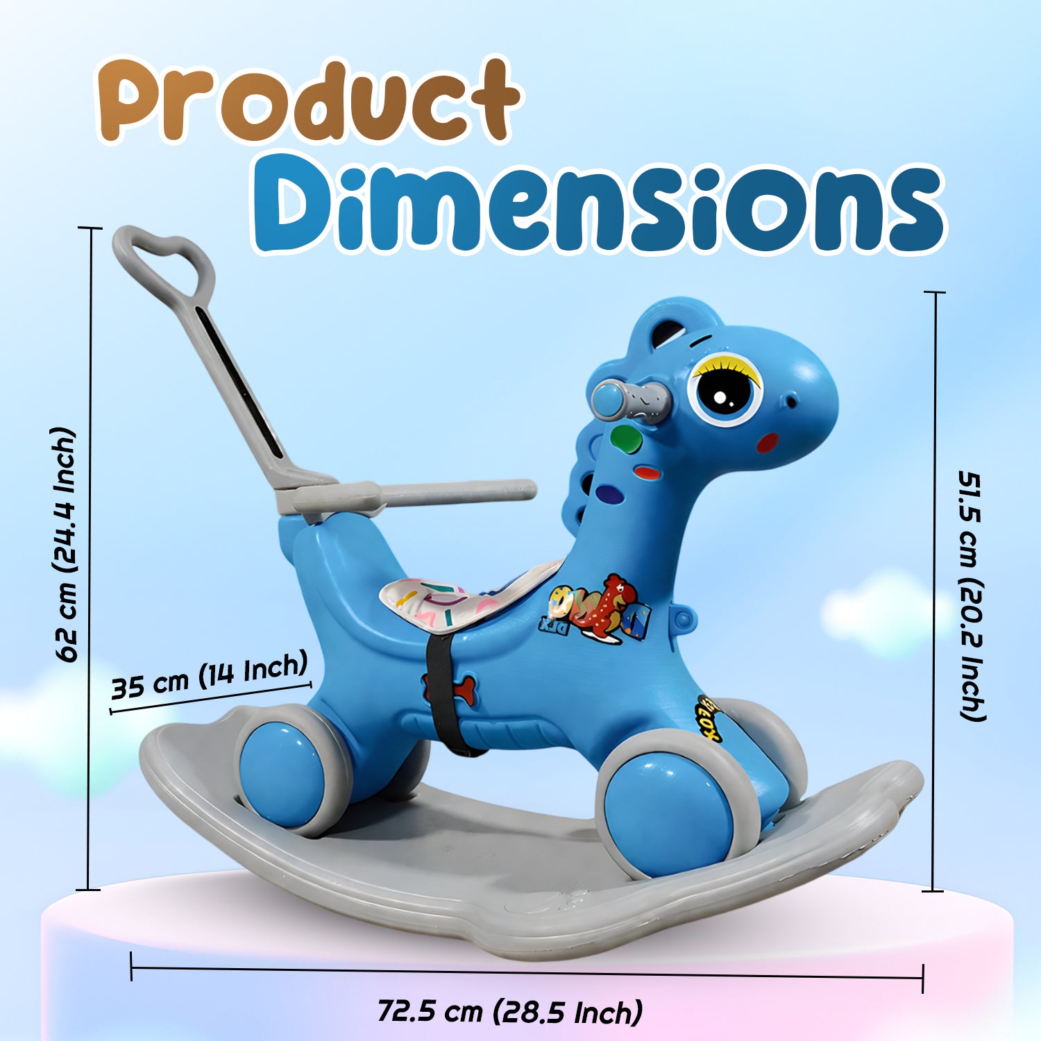 3 in 1 Ride On Dino Rocker with handle